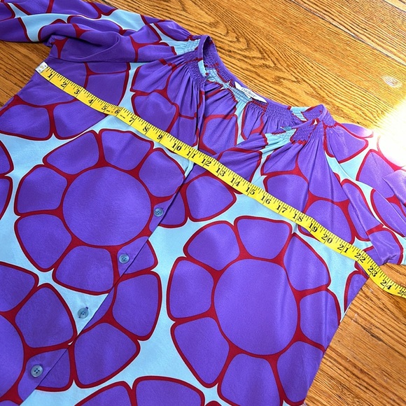 Tucker purple and red floral button front dress. Smocked neckline. Size Small. - Picture 8 of 14